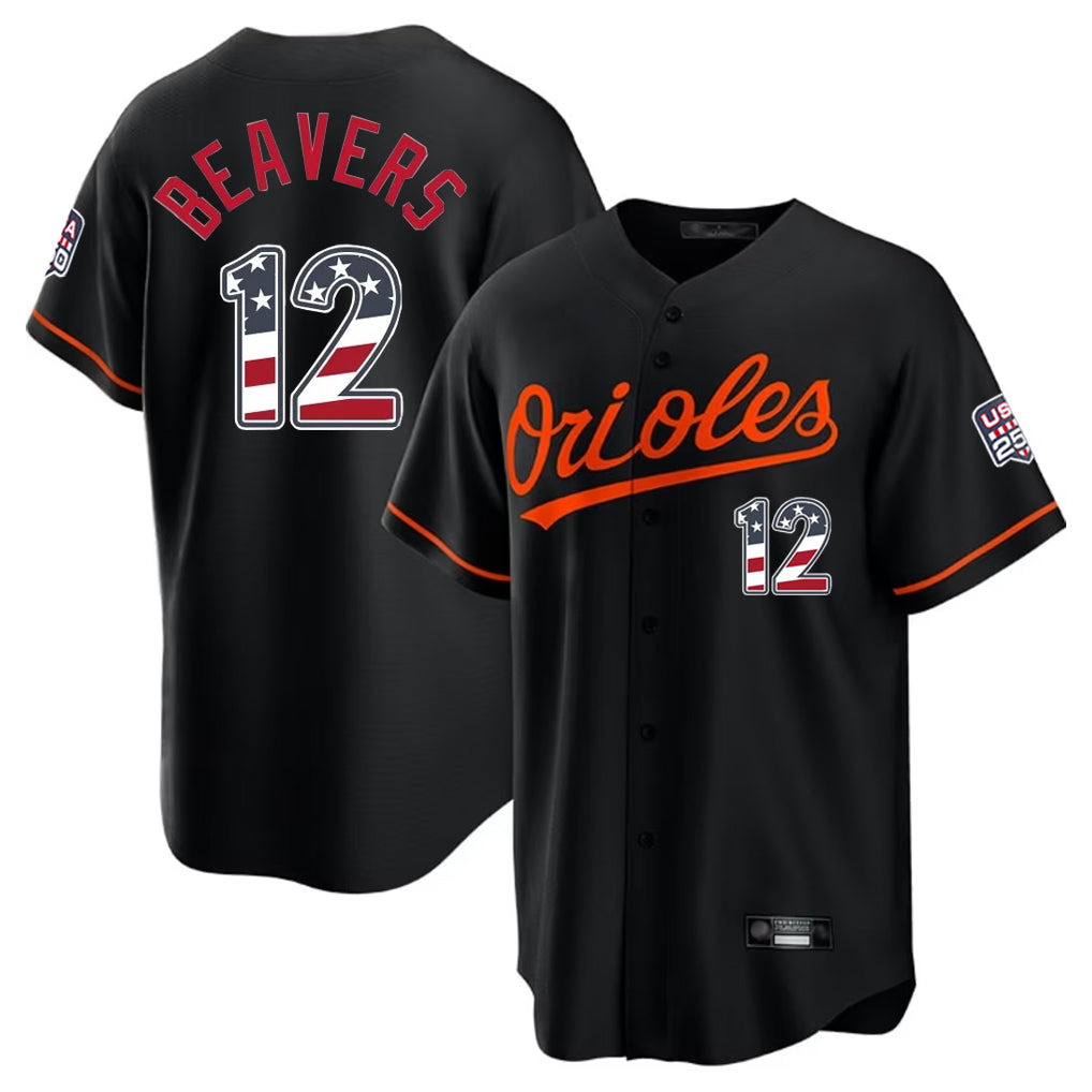 Baltimore Orioles #12 Dylan Beavers Player Black BUTLER USA 250 Fourth of July Home Game Stitched Jerseys