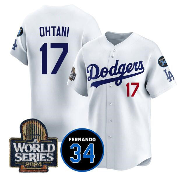 Los Angeles Dodgers #17 Shohei Ohtani White BUTLER 2024 World Series With Fernando Memorial Patch Limited Stitched Jersey