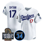 Los Angeles Dodgers #17 Shohei Ohtani White BUTLER 2024 World Series With Fernando Memorial Patch Limited Stitched Jersey
