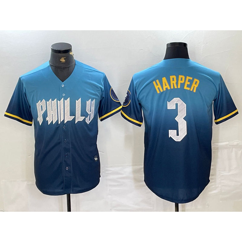 Philadelphia Phillies #3 Bryce Harper Blue BUTLER 2024 City Connect Limited Stitched Jersey