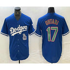 Los Angeles Dodgers #17 Shohei Ohtani Blue Green BUTLER Stitched Cool Base Jersey 2