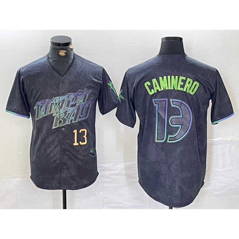 Tampa Bay Rays #13 Junior Caminero Number Charcoal BUTLER 2024 City Connect Limited Stitched Jerseys