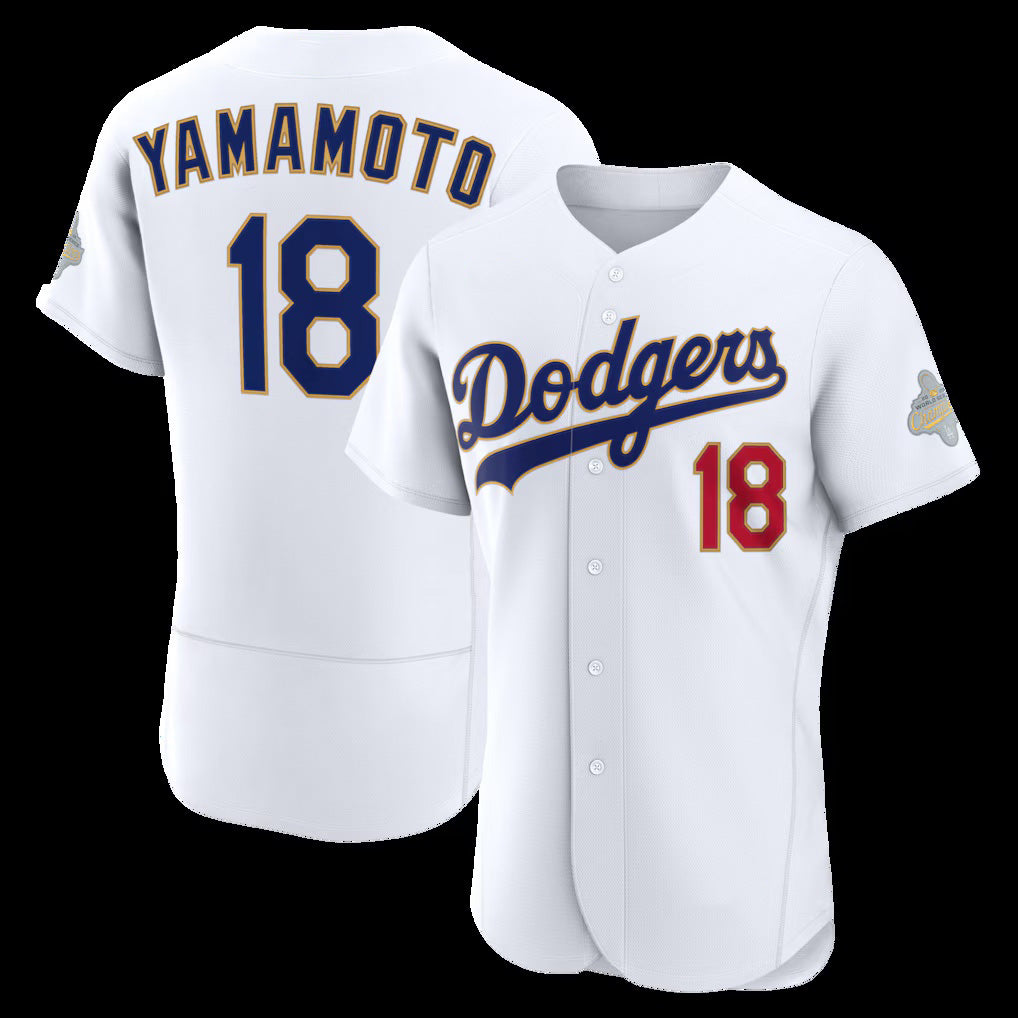 Los Angeles Dodgers #18 Yoshinobu Yamamoto White BUTLER 2026 Gold Collection Authentic Jersey