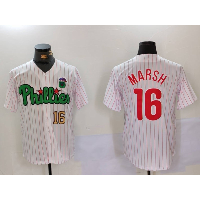 Philadelphia Phillies #16 Brandon Marsh White Green BUTLER Cool Base Stitched Jerseys