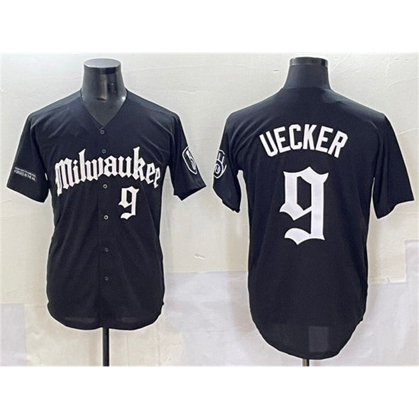 Milwaukee Brewers #9 Bob Uecker Black BUTLER 'Gothic 414 Shadows Edition' Vapor Premier Limited Stitched Jersey