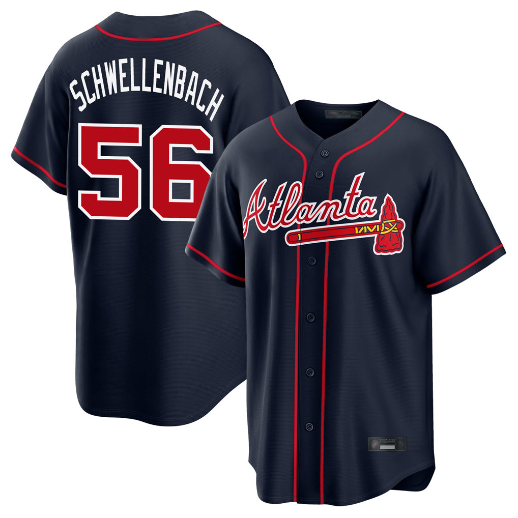 Atlanta Braves #56 Spencer Schwellenbach Player Navy BUTLER Home Game Stitched Jerseys