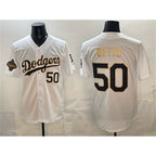 Los Angeles Dodgers #50 Mookie Betts White Gold BUTLER 2025 World Series Champions Patch Limited Stitched Jersey