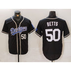 Los Angeles Dodgers #50 Mookie Betts Number Black BUTLER White Cool Base Stitched Jerseys