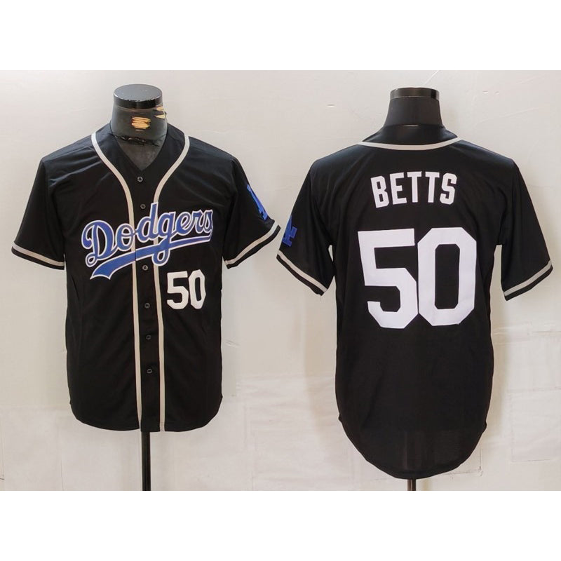 Los Angeles Dodgers #50 Mookie Betts Number Black BUTLER White Cool Base Stitched Jerseys