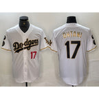 Los Angeles Dodgers #17 Shohei Ohtani Number White Gold BUTLER Fashion Stitched Cool Base Limited Jerseys
