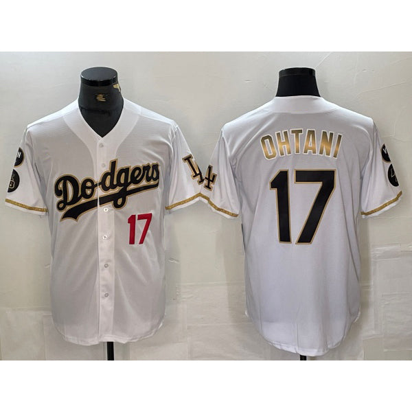 Los Angeles Dodgers #17 Shohei Ohtani Number White Gold BUTLER Fashion Stitched Cool Base Limited Jerseys