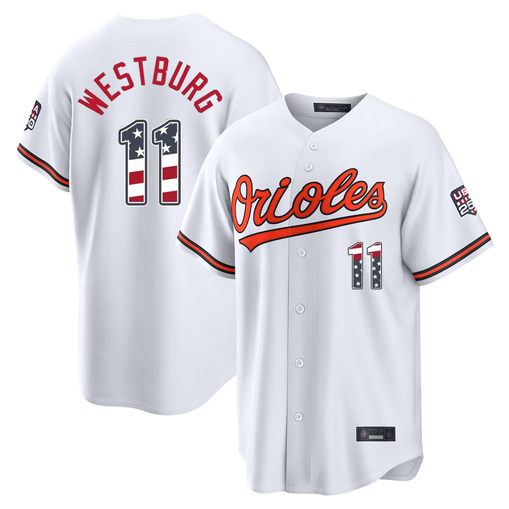 Baltimore Orioles #11 Jordan Westburg Player White BUTLER USA 250 Fourth of July Home Game Stitched Jerseys