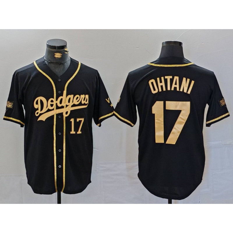 Los Angeles Dodgers #17 Shohei Ohtani Number Black Gold BUTLER World Series Champions Cool Base Stitched Jersey