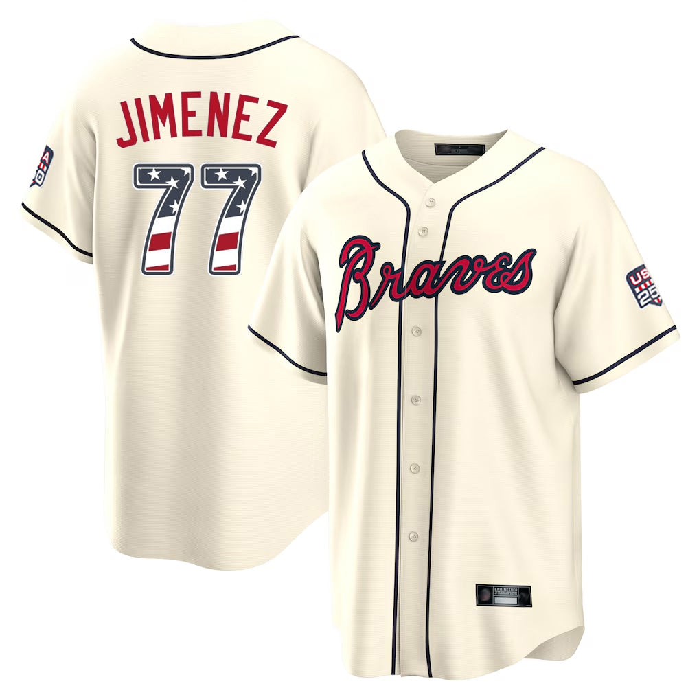 Atlanta Braves #77 Joe Jimenez Player Cream BUTLER USA 250 Fourth Of July Limited Home Game Stitched Jerseys