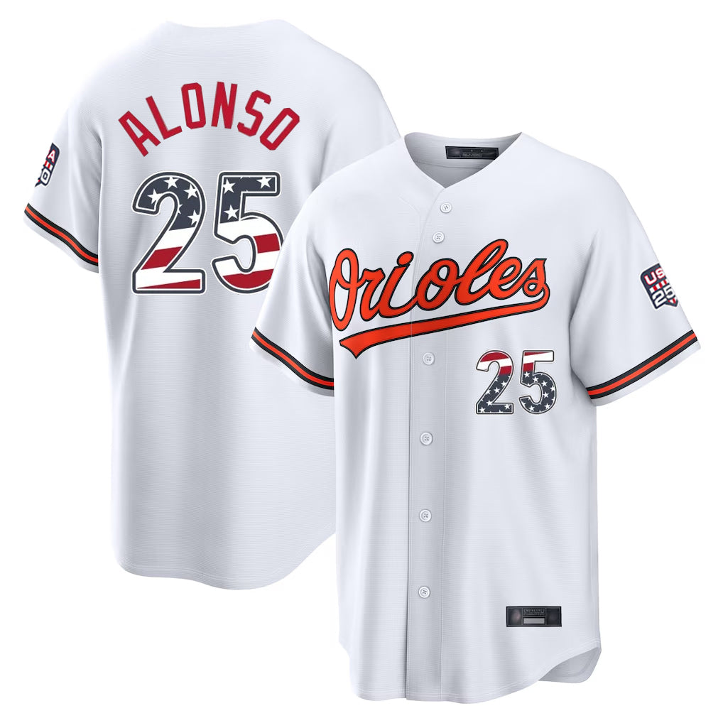 Baltimore Orioles #25 Pete Alonso Player White BUTLER USA 250 Fourth of July Home Game Stitched Jerseys