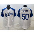 Los Angeles Dodgers #50 Mookie Betts White Blue BUTLER Fashion Stitched Cool Base Limited Jerseys