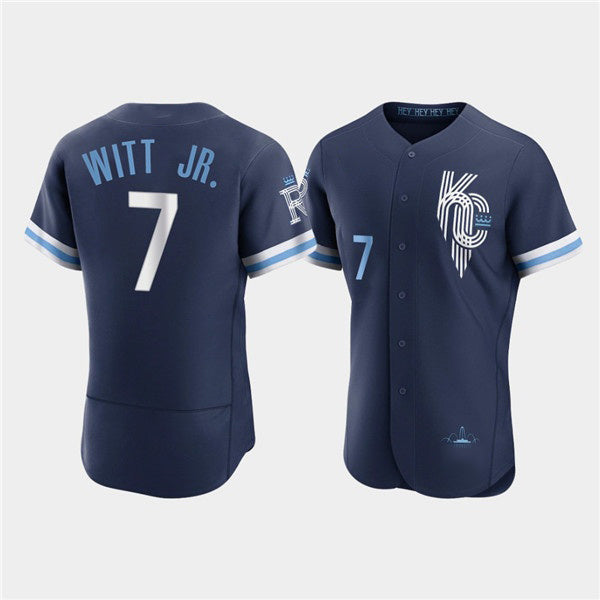 Kansas City Royals #7 Bobby Witt Jr. 2022 Navy BUTLER City Connect Flex Base Stitched Jersey