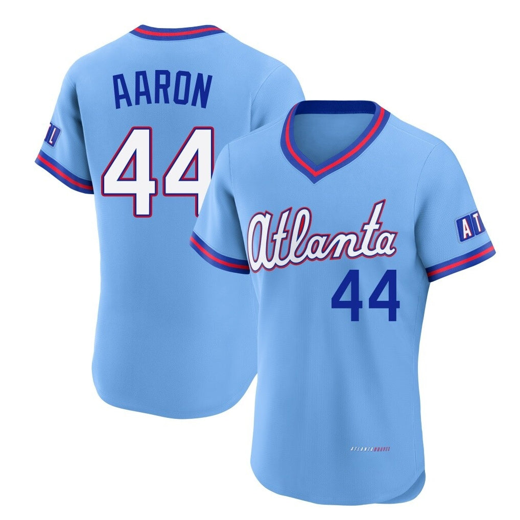 Atlanta Braves #44 Hank Aaron Player Powder Blue BUTLER 2026 City Connect T-shirt Limited Elite Home Game Stitched Jerseys