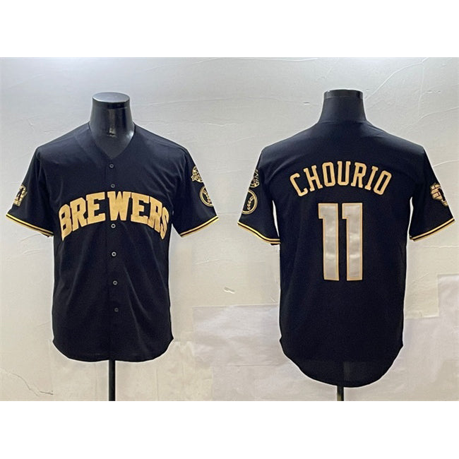 Milwaukee Brewers #11 Jackson Chourio Black Gold BUTLER With Home Patch Limited Stitched Jersey