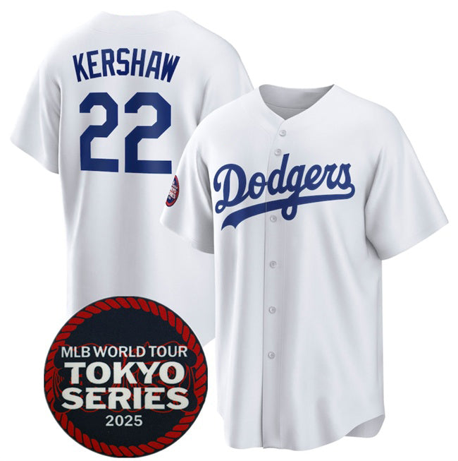 Los Angeles Dodgers #22 Clayton Kershaw White BUTLER 2025 World Tour Tokyo Series Home Stitched Jersey