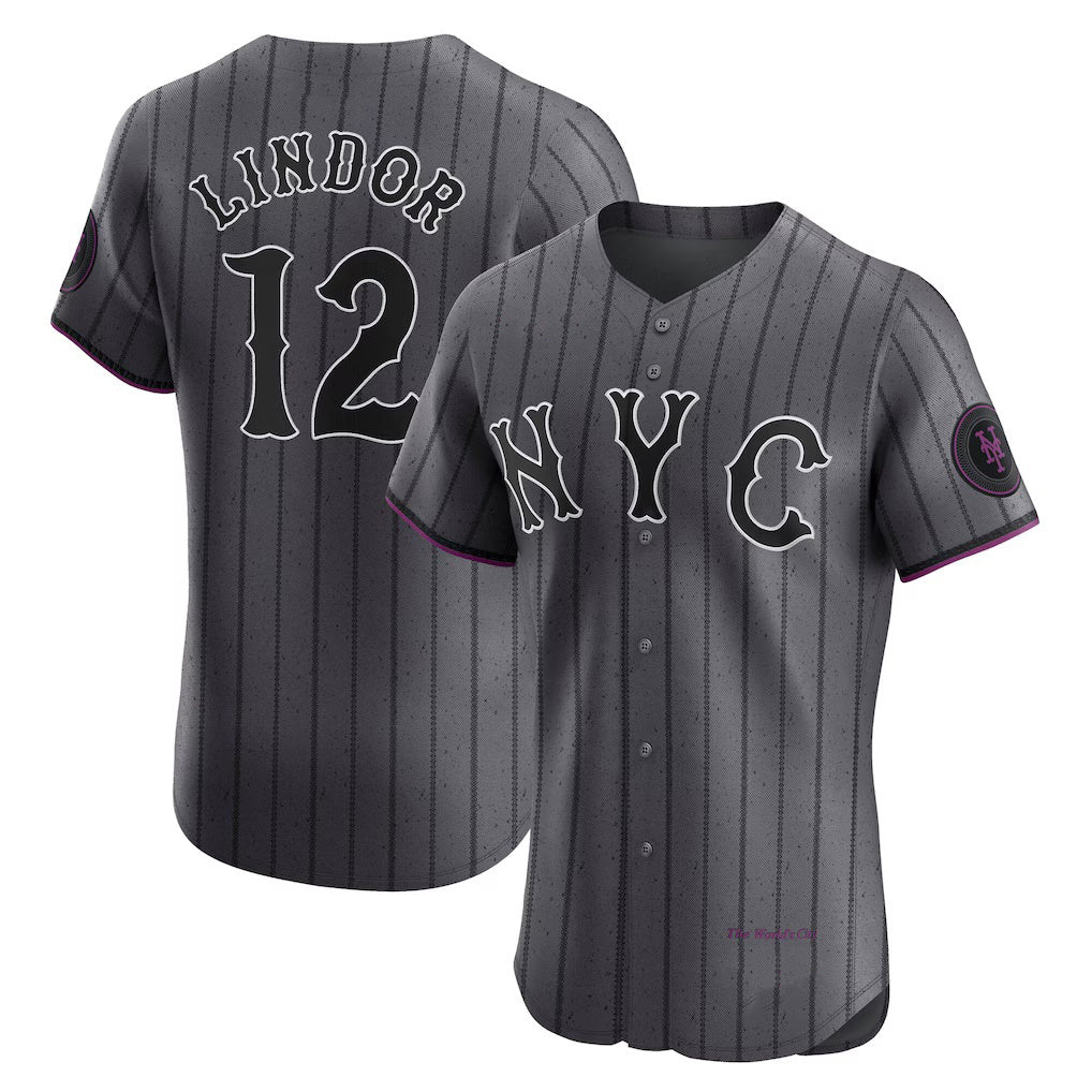 New York Mets #12 Francisco Lindor Gray BUTLER City Connect Elite Jersey
