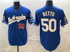 Los Angeles Dodgers #50 Mookie Betts Royal BUTLER 2026 Gold Collection 9x & B2B Champs Patch Stitched Jersey