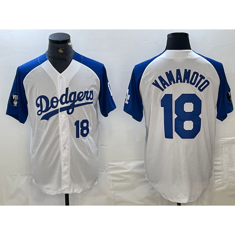 Los Angeles Dodgers #18 Yoshinobu Yamamoto Number White Blue BUTLER Fashion Stitched Cool Base Limited Jersey 2