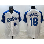 Los Angeles Dodgers #18 Yoshinobu Yamamoto Number White Blue BUTLER Fashion Stitched Cool Base Limited Jersey 2