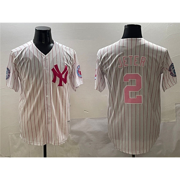 New York Yankees #2 Derek Jeter Pink BUTLER With Patch Limited Stitched Jersey
