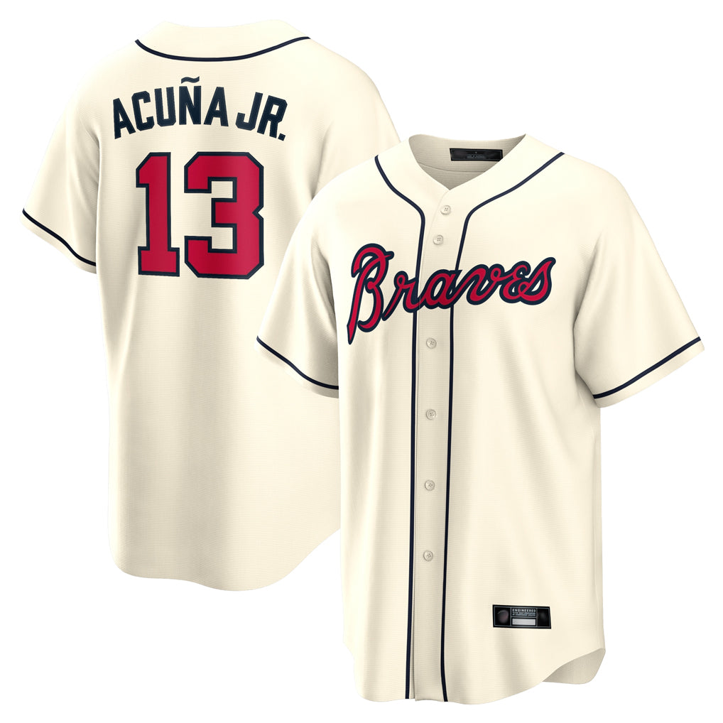 Atlanta Braves #13 Ronald Acuna Jr Player Cream BUTLER Home Game Stitched Jerseys