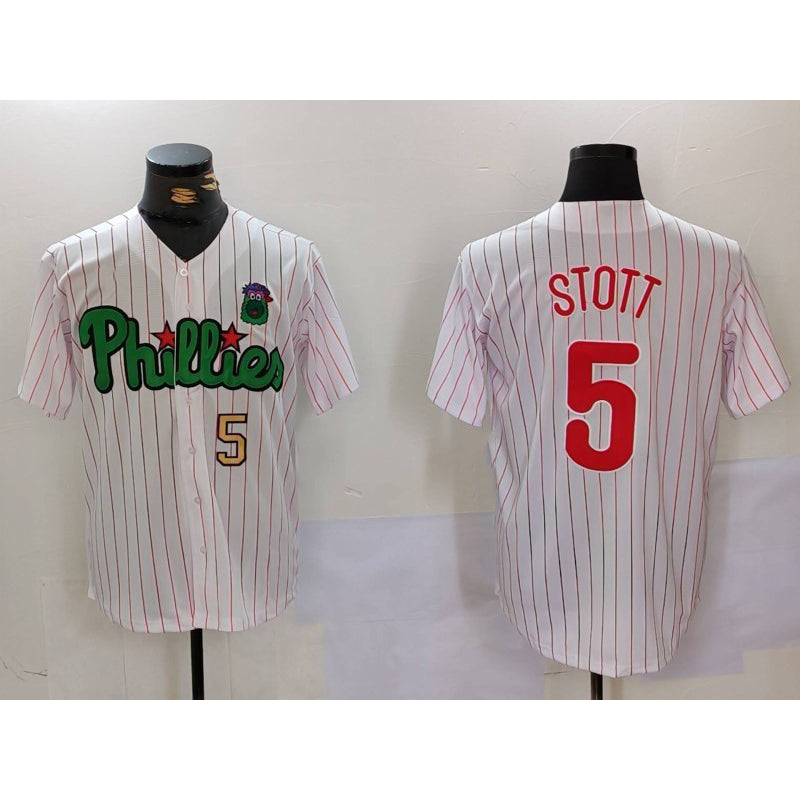 Philadelphia Phillies #5 Bryson Stott White Green BUTLER Cool Base Stitched Jerseys