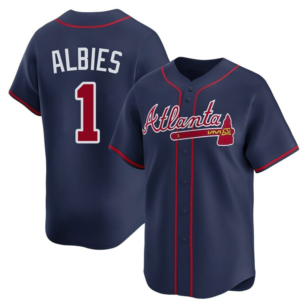 Atlanta Braves #1 Ozzie Albies Player Navy BUTLER Limited Home Game Stitched Jerseys