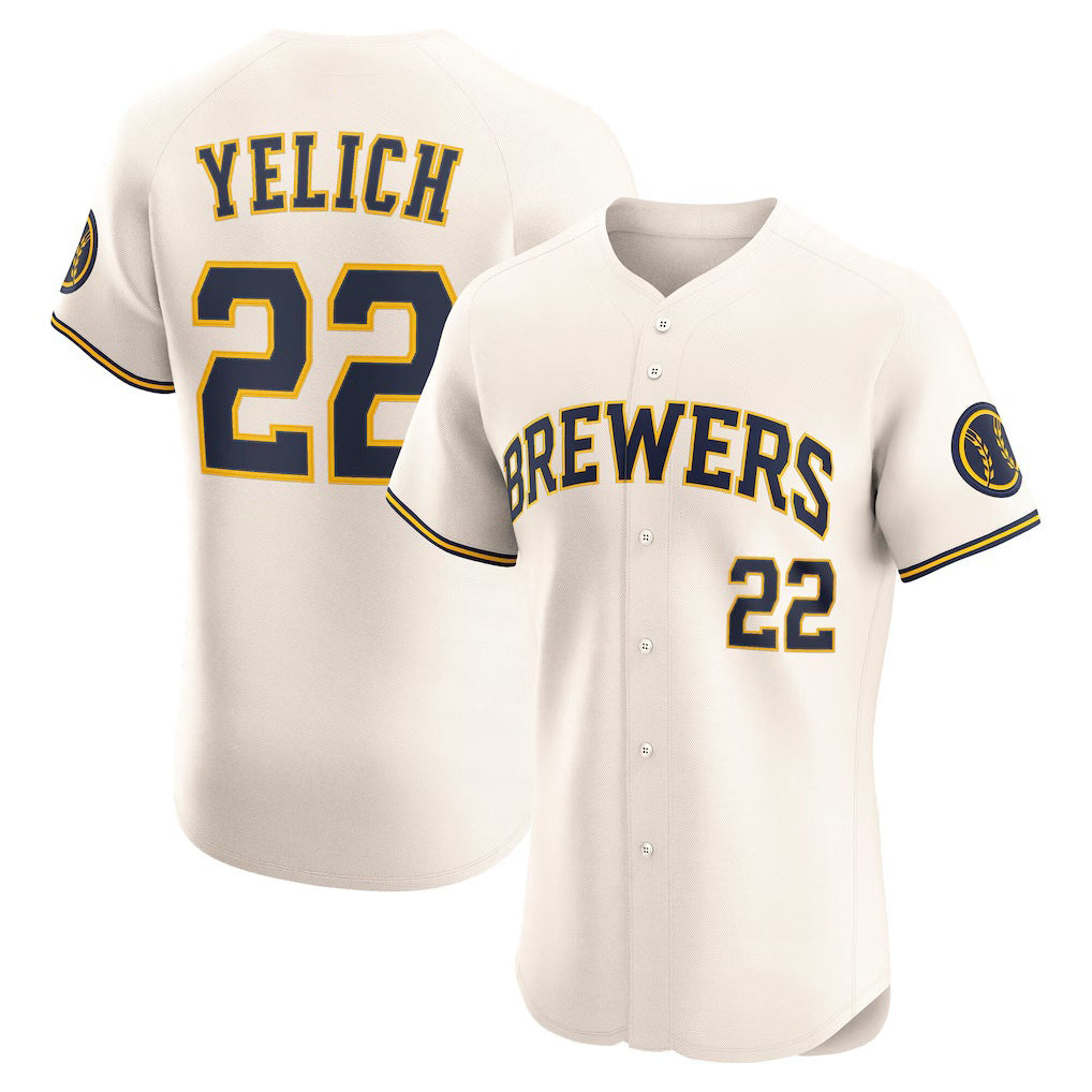 Milwaukee Brewers #22 Christian Yelich Cream BUTLER Home Elite Player Jersey