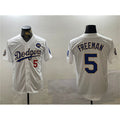 Los Angeles Dodgers #5 Freddie Freeman White Gold BUTLER 2024 World Series With No. 34 Patch Home Limited Stitched Jersey