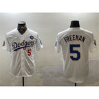 Los Angeles Dodgers #5 Freddie Freeman White Gold BUTLER 2024 World Series With No. 34 Patch Home Limited Stitched Jersey