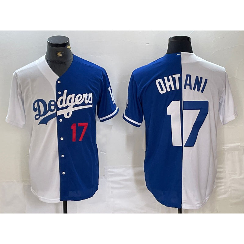 Los Angeles Dodgers #17 Shohei Ohtani Number White Blue BUTLER Two Tone Stitched Jersey 2
