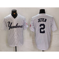 New York Yankees #2 Derek Jeter White BUTLER Pinstripe Fashion Cool Base Jersey 3