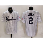 New York Yankees #2 Derek Jeter White BUTLER Pinstripe Fashion Cool Base Jersey 3
