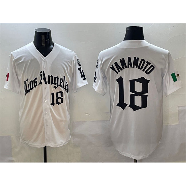 Los Angeles Dodgers #18 Yoshinobu Yamamoto White BUTLER Mexico 2025 LA Gothic Style With Fernando Patch Vapor Premier Limited Stitched Jersey