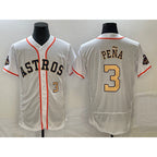 Houston Astros #3 Jeremy Pena Number 2023 White Gold BUTLER World Serise Champions Patch Flex Base Stitched Jersey 2