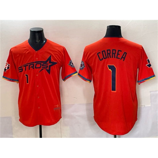 Houston Astros #1 Carlos Correa Orange BUTLER 2025 City Connect With Texas Patch Limited Stitched Jersey