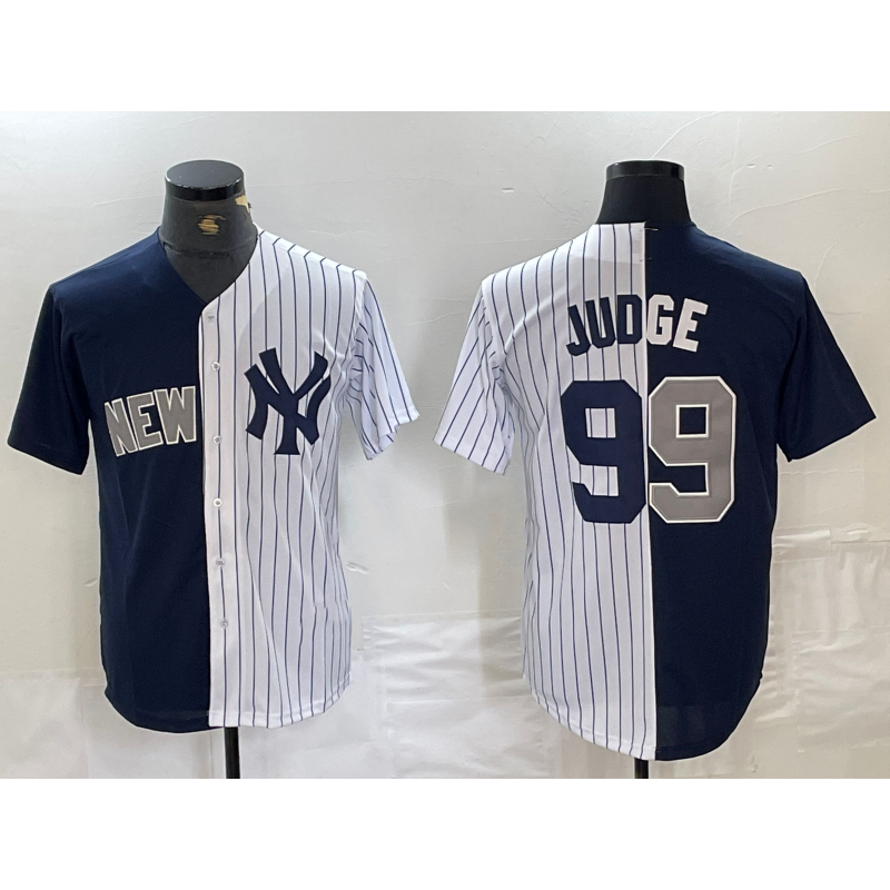 New York Yankees #99 Aaron Judge Navy White BUTLER Split Stitched Jersey