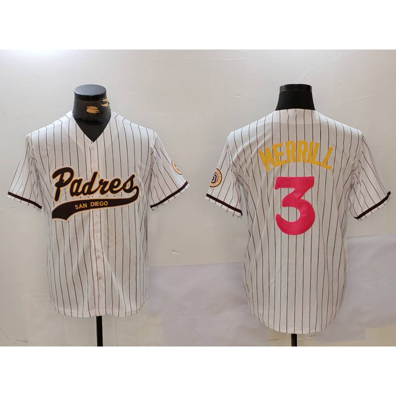 San Diego Padres #3 Jackson Merrill white BUTLER Cool Base Stitched Jersey 2