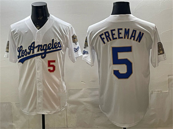 Los Angeles Dodgers #5 Freddie Freeman White BUTLER 2026 Gold Collection 9x & B2B Champs Patch Stitched Jersey