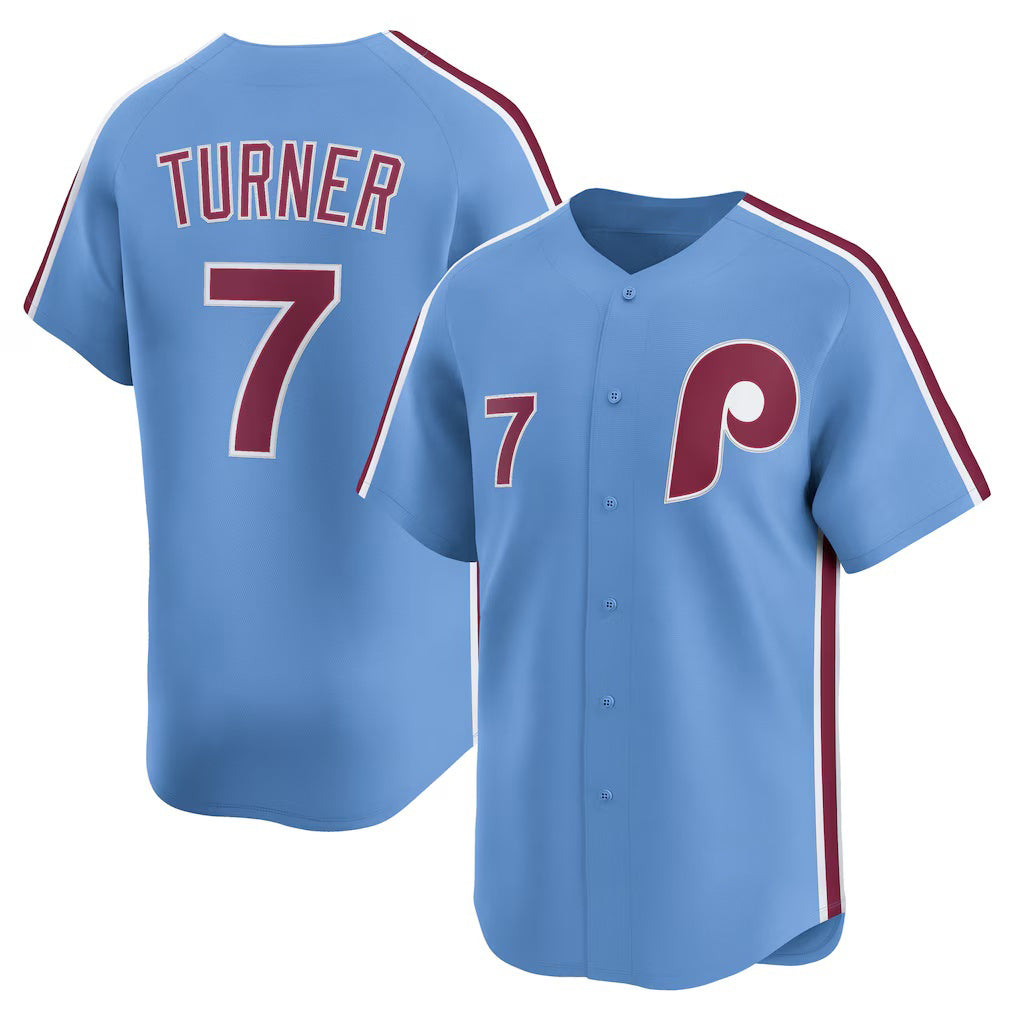 Philadelphia Phillies #7 Trea Turner Light Blue BUTLER Alternate Limited Player Jersey