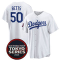 Los Angeles Dodgers #50 Mookie Betts White BUTLER 2025 World Tour Tokyo Series Home Stitched Jersey