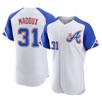 Atlanta Braves #31 Greg Maddux Player White BUTLER City Connect Limited Elite Home Game Stitched Jerseys
