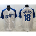 Los Angeles Dodgers #18 Yoshinobu Yamamoto White Blue BUTLER Fashion Stitched Cool Base Limited Jerseys