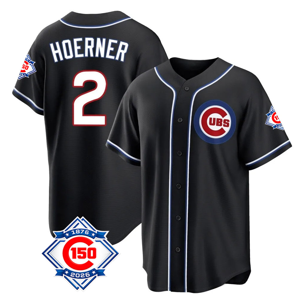 Chicago Cubs #2 Nico Hoerner Player Black BUTLER Fashion Out 150th Anniversary Game Stitched Jerseys