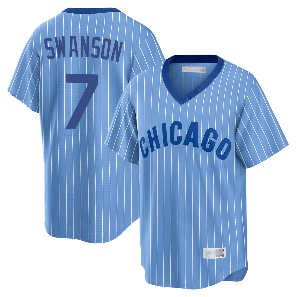 Chicago Cubs #7 Dansby Swanson Player Blue BUTLER T-shirt Cooperstown Collection Limited Stitched Jerseys